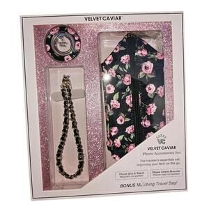 Velvet Caviar Phone Accessories Gift Set Black Rose Floral NEW Grip Stand Charm